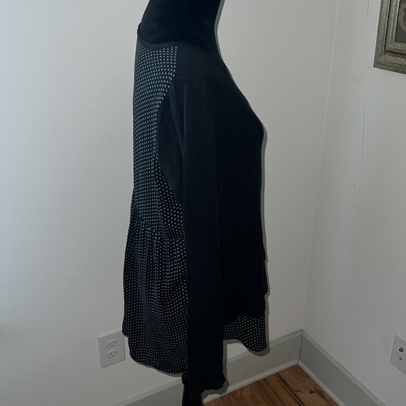 LOFT mixed media top sweater blouse black white long sleeves Sz M - Picture 2 of 8